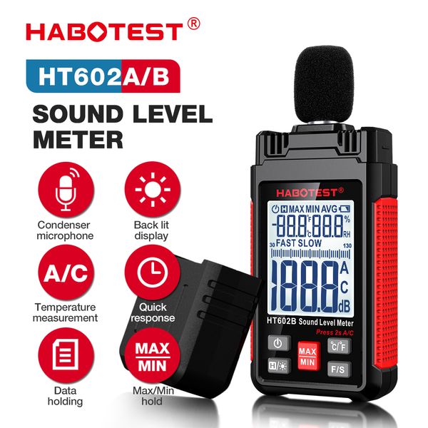 Medidores de ruído HABOTEST HT602 Medidor de nível de som Digital Handheld DB Meter Sonometros Medidor de nível de ruído de áudio 30130dB Decibéis Mini medidor de som 230804