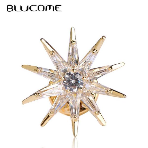 Булавки броши Blucome Cubic Circon Star Brooches Gold-Color Mpopper Brooch Badge Clap up Глава медная медаль для женских штифтов ювелирные изделия Hkd230807