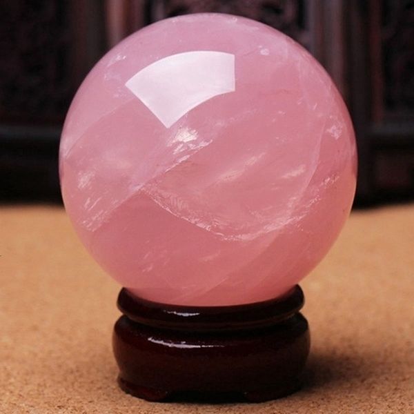 Oggetti decorativi Figurine Natural Pink Rose Magic Quartz Crystal Healing Ball Reiki Decor Sphere 40MM W Stand 230804