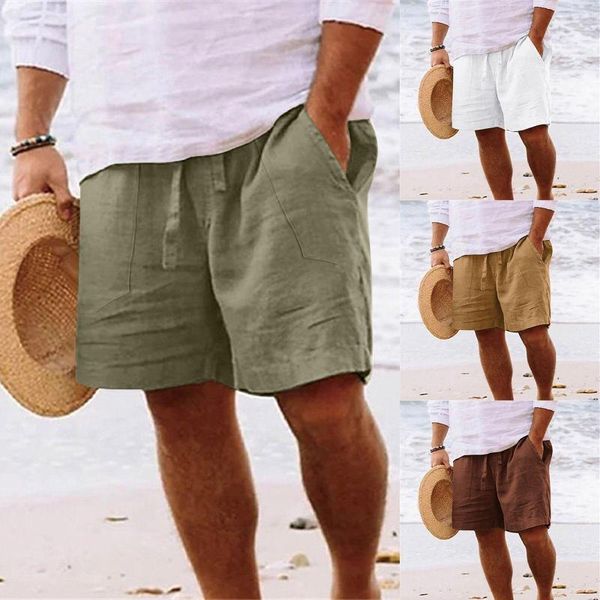 Pantaloni da uomo Pantaloni da uomo primaverili ed estivi Casual Pantaloni larghi in cotone dipinto a tinta unita Tasche da spiaggia alla moda Corti