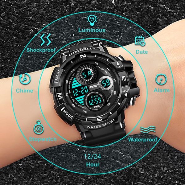 Orologi da polso COOBOS 50M Orologi digitali impermeabili per uomo Orologio da polso elettronico LED multifunzione Orologio sportivo da uomo Reloj Hombre