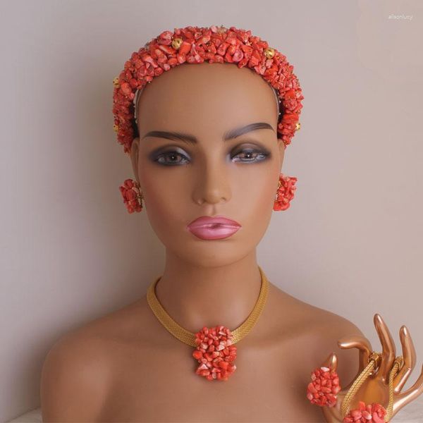 Halskette Ohrringe Set 4ujewelry Echte Koralle Afrikanische Nigerianische Traditionelle Hochzeit Für Frauen 2023 Kopfschmuck Armband Halskette