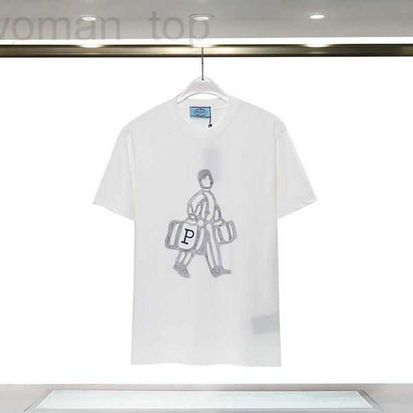 Kadın T-Shirt Tasarımcı Ev P 23 Erken Bahar Yeni Moda Kişilik Çantası Figür Baskı Erkekler ve Çok Yönlü Kısa Kollu T-Shirt Top Yram