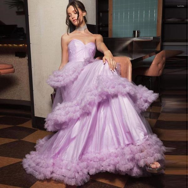 Partykleider Schatz Lavendel Lila Rüschen Tüll Ballkleid Layered Abend für Frauen Flauschige elegante Ballkleider