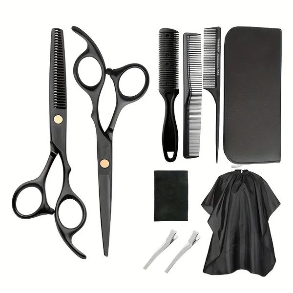 Professionelles Haarschnitt-Set: 10-teiliges Haarschneidescheren-Set mit Effilierschere, Kamm, Cape-Clips – perfekt für Friseure, Salons und den Heimgebrauch!