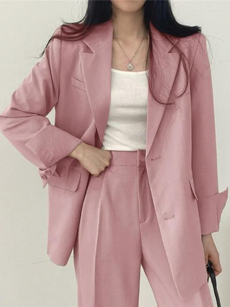 Abiti da donna Giacca da abito rosa Cappotto Primavera Autunno Set da donna coreana da ufficio Tailleur pantalone femminile Chic Loose Femenino