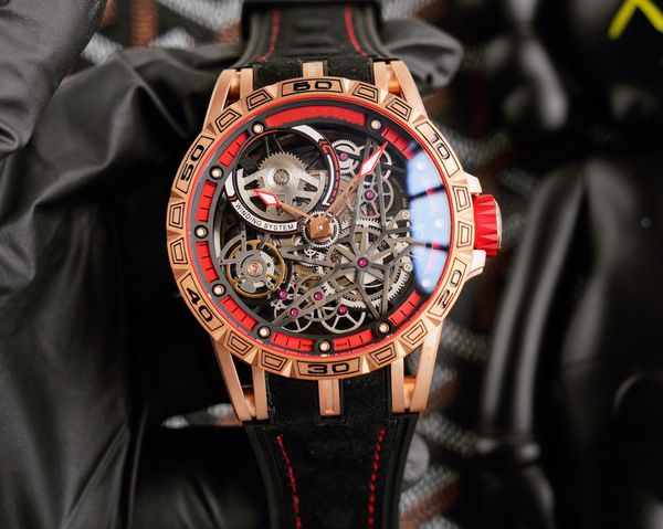 46mm Excalibur Sports Orologi da uomo Orologi da polso firmati con cassa in titanio in oro rosa 18 carati Orologio svizzero automatico meccanico scheletro traforato Orologio con zaffiro impermeabile