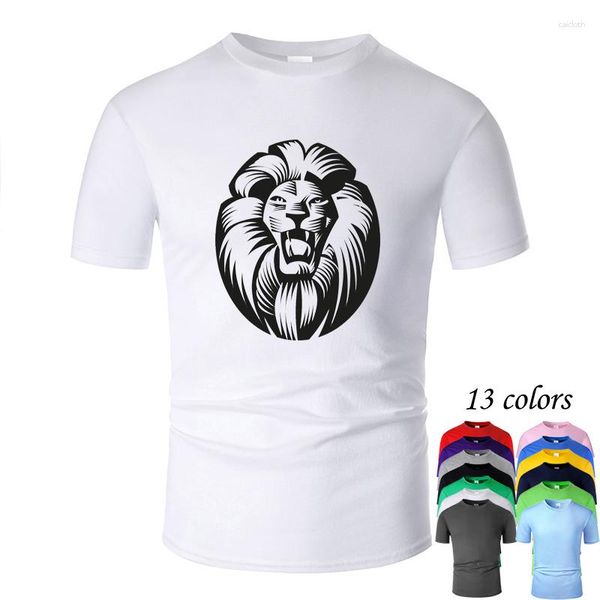 Camisetas masculinas Lion Line Art O Neck Cotton Shirt Homens e mulheres unissex verão manga curta projetado estilo simples camiseta casual M01028