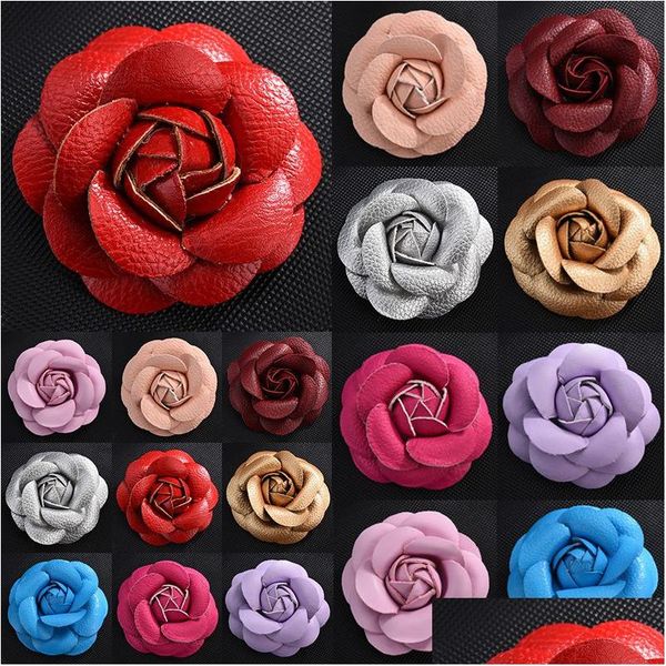 Outros acessórios Feminino Couro de qualidade Camélia Flor Broche Alfinetes Suéter Camisola Camisa Alfinetes Broches Feitos à Mão Diy Drop Delivery Party Ev Dh0E3