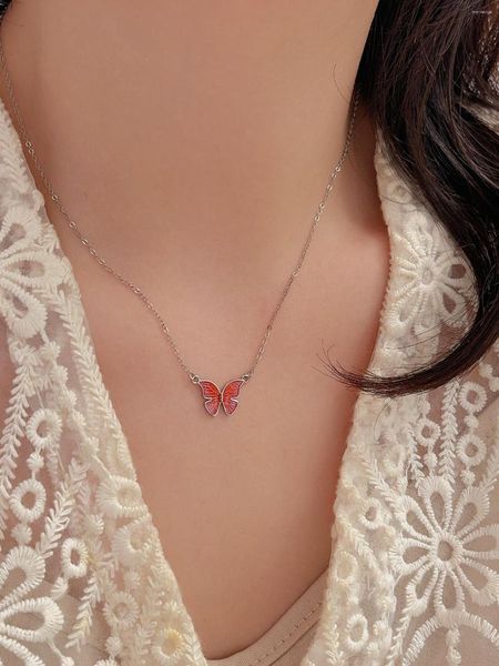 Chains Han Hao S925 Sterling Silver European And American Retro Dripping Glue Butterfly Necklace Female Fashion Tasteful