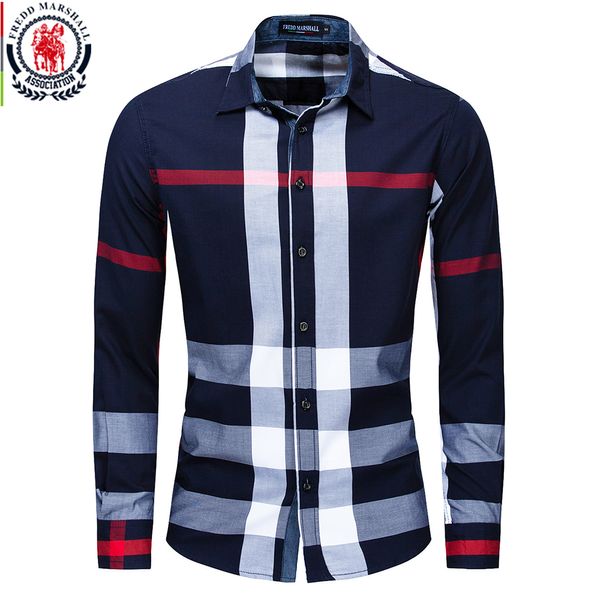 Herren-Freizeithemden Fredd Marshall Sommermode Zufällig kariertes Hemd Männer Langarm Casual Slim Fit Hemden Tops 100 % Baumwolle Chemise Homme 199 230807