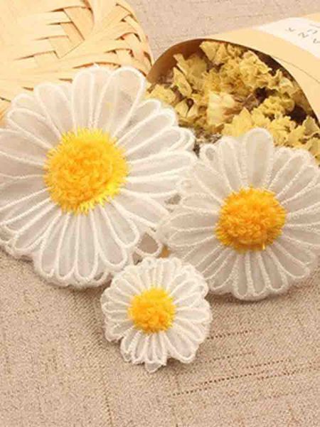 Produtos chineses bordados flor branca amarela margarida costurar em remendos para roupas femininas vestido roupas dupla camada apliques costura artesanato