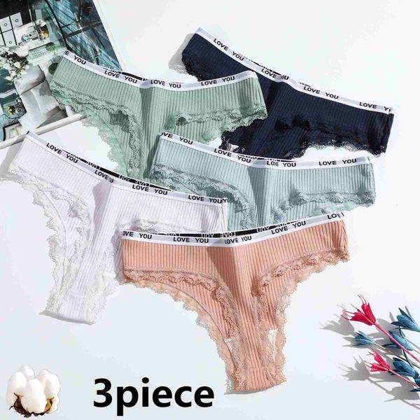 3-teiliger Tanga aus Baumwolle, sexy Damenhöschen, Damenunterwäsche, niedrige Taille, einfarbige Shorts, schwarz, unsichtbare Unterwäsche, Spitze, T-St. L230626