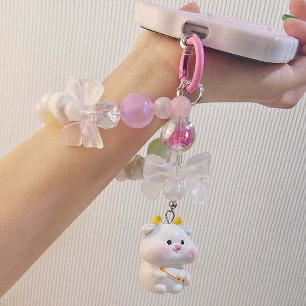 Cell Straps Charms Mobile Lanyard Kurzes fluoreszierendes Handgelenkband Carrot Rabbit Glow Round Bead Chain Strap Clip Strap Lanyard für Schlüssel