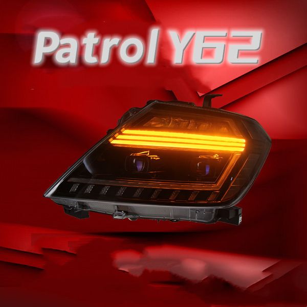 Conjunto completo de faróis de LED para Nissan Patrol Y62 20 12-20 19 Luzes de condução com lentes LED Lâmpada frontal de feixe alto e baixo