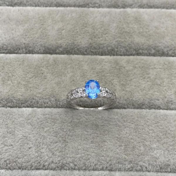Cluster Rings S925 Prata Esterlina Azul Pedra Pagoda Anel de Diamante com Design Minimalista Na Europa e América Vendendo Feminino