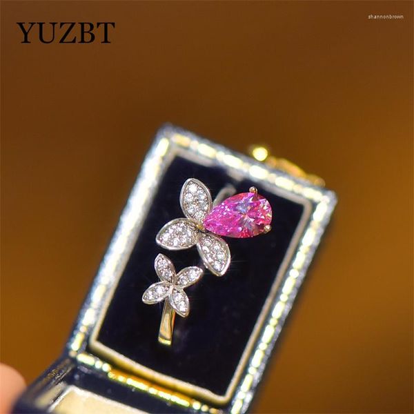 Cluster Rings YUZBT S925 Sterling Silver 18K White Gold Plated 1 Pink VVS1 Moissanite Daisy Ring Diamond Past Gioielli originali