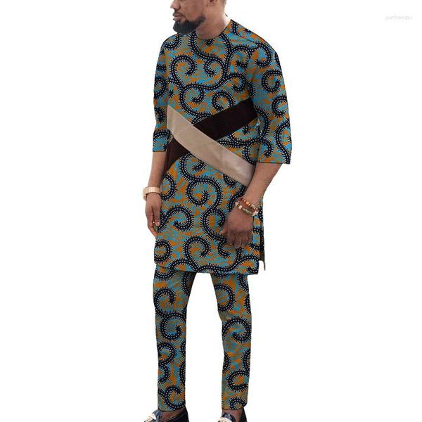 Tute da uomo Design a giunzione incrociata Top con pantaloni Set stampa africana Abiti nigeriani maschili Abiti da sposo da sposa