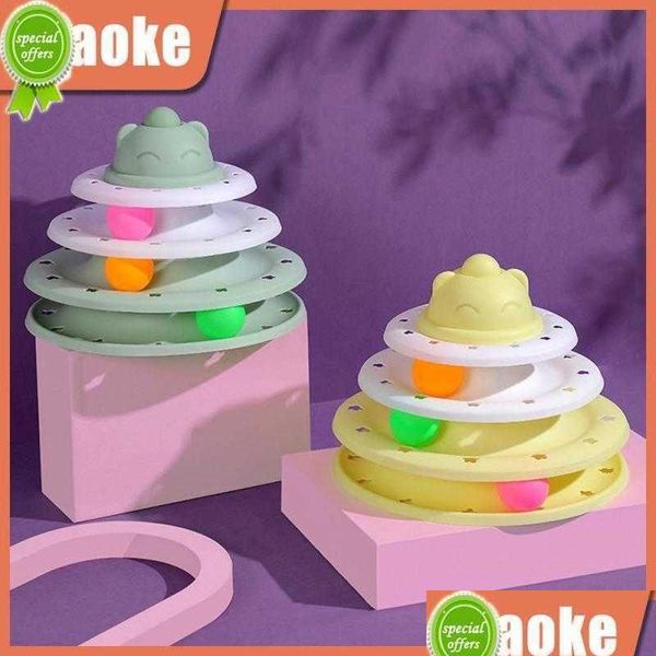 Brinquedos para gatos Bola rolante Chapéu de brinquedo branco e verde Jogo interativo para o cérebro Quatro camadas de componente de pista Entrega em casa Jardim Pet Sup Dhjwa