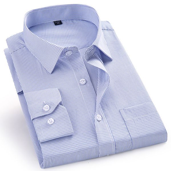 Camisas casuais masculinas de alta qualidade Vestido masculino casual xadrez listrado camisa de manga comprida masculino ajuste regular azul roxo 4XL 5XL 6XL 7XL 8XL Camisas plus size 230804