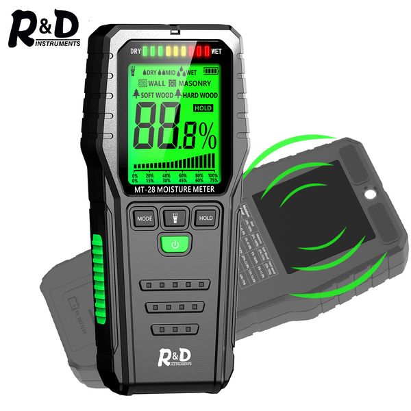 Medidores de umidade R D MT28 Medidor de umidade de madeira indutivo Testador elétrico digital Ferramenta de medição Visor LCD Higrômetro de madeira de onda eletromagnética 230804