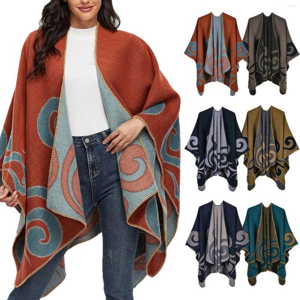 Malhas femininas outono inverno mulheres casacos quentes malha caxemira poncho capas xale cardigãs suéter casaco moda manto cardigã