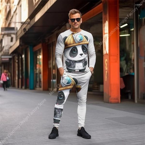 Agasalhos masculinos 2023 roupas moda casual agasalho masculino manga longa camiseta calça estampa panda moletom conjunto roupas para