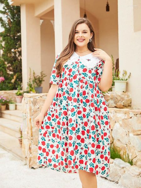 Vestidos tamanho grande manga curta chiffon vestido grande feminino rosa vermelha floral longo elegante maxi para o verão 2023