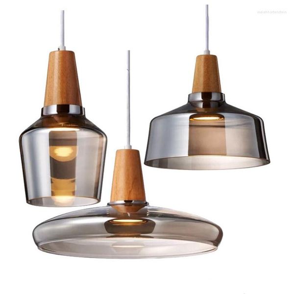 Lâmpadas pendentes modernas de vidro led de vidro industrial decoração de madeira pendurada lustres de suspensão sala de jantar cozinha luzes de cabeceira