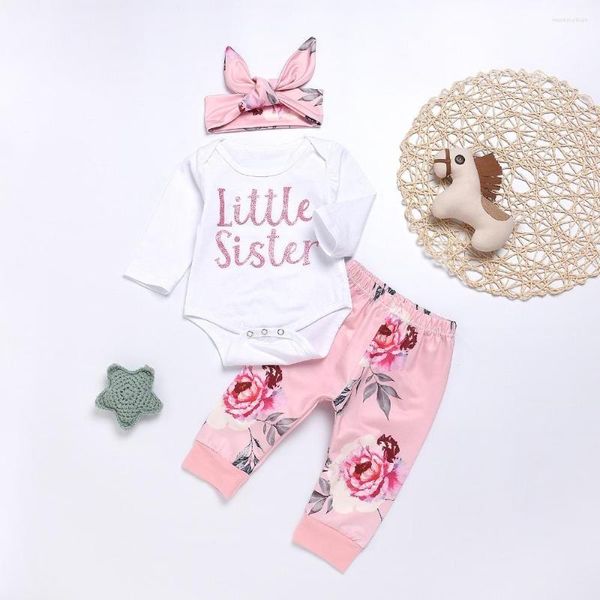 Kleidung Sets Ins Europa und Amerika Frühling Herbst Baby Mädchen Kind Brief „Little Sister“ Strampler Hosen Haarband 3 Stück