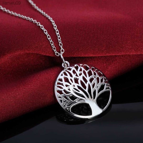 925 Sterling Silver 18 pollici Round Tree Lucky Wedding Choker Eleganti pendenti delle collane Catena a maglie Party Girl Jewelry L230704