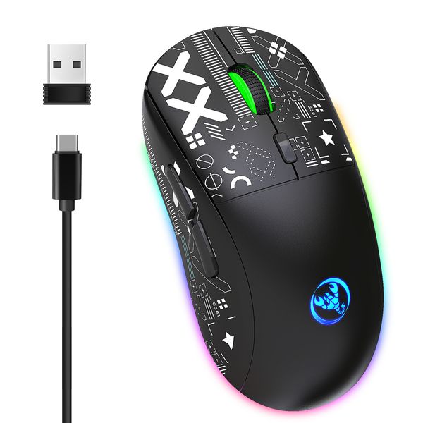 Rato HXSJ 2 4G sem fio Mecânico Mouse RGB Gaming Design ergonômico 10 milhões de teclas 3600DPI 11 modos de iluminação 230804