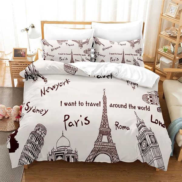 Conjuntos de cama conjunto de capa de edredon torre Eiffel menina colcha simplicidade moda lindo edredom infantil cama de casal