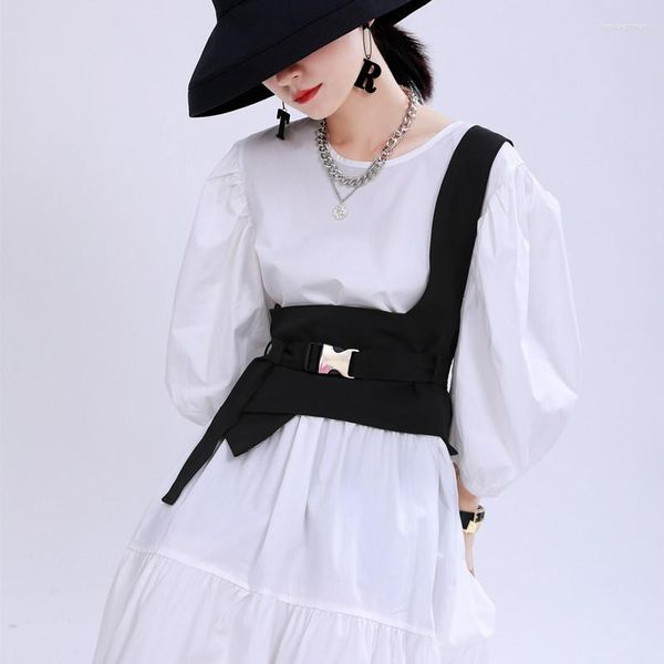 Ремни Женская взлетно -посадочная полоса мода черная ткань жилет Cummerbunds Женский платье корсет
