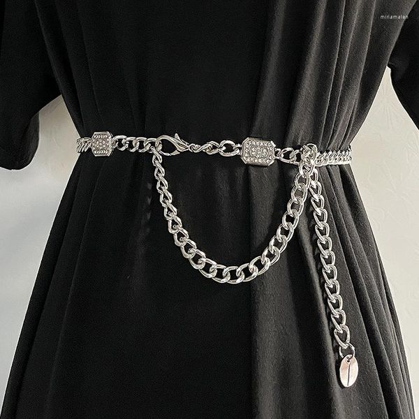 Cinture Cintura a catena con strass in nastro Cinturino in metallo di lusso con logo a forma di diamante Decorazione in vita Accessori per jeans