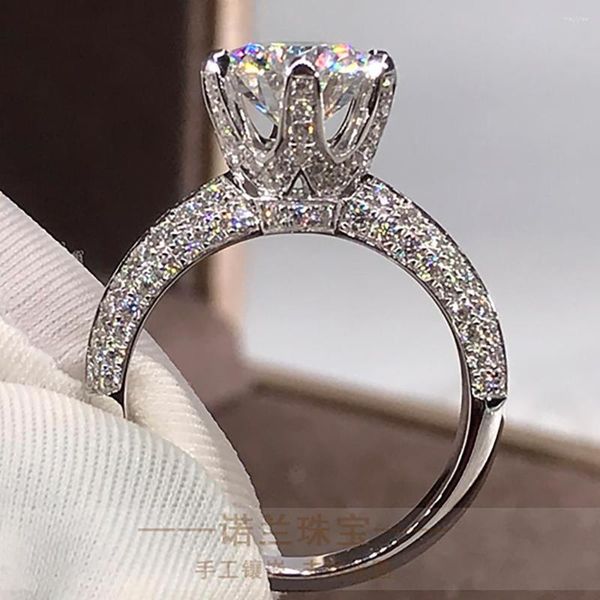 Кластерные кольца 14K AU585 White Gold Women Ring Кольцо с бриллиантами Moissanite 1 2 3 4 5 Круглые свадебные вечеринки годовщина