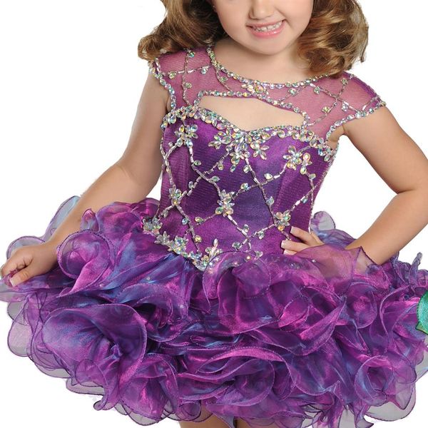 Muhteşem Boncuklar Kristal Ruffles Tutu Balo Gowns Toddler Kızlar Pageant Cupcake Elbiseler 2019 Özel Yapımı Bebek Bithday Party mücevherli G335D