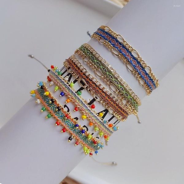 Strang 10 Stück Weaven Colors Cottom Tribal Style Armbänder Colmbia Folk-Custom Schmuck für Frauen Armreif