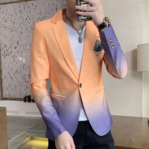Erkekler Suits Blazer Fot Erkekler 2023 Bahar Erkek Gradyan Takım Ceket Maskulino Kore Stil İnce Fit Gündelik Moda Trend Elbise