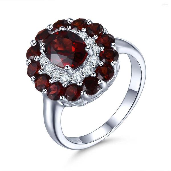 Cluster Rings Natural Garnet Pure Solid 925 серебряного серебряного серебра реального подлинного драгоценного камня для женщин