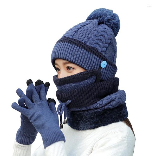 Berretti a sfera Marca Inverno Berretti lavorati a maglia Cappelli Donna Spessa calda Berretto Skullies Cappello Donna Maglia Lettera Cofano Set da equitazione all'aperto