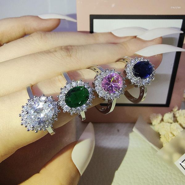 Cluster Rings Luxury Fashion Sunflower Multi Color Diamond Women's Ring Vintage Classic High Quality Jewelry