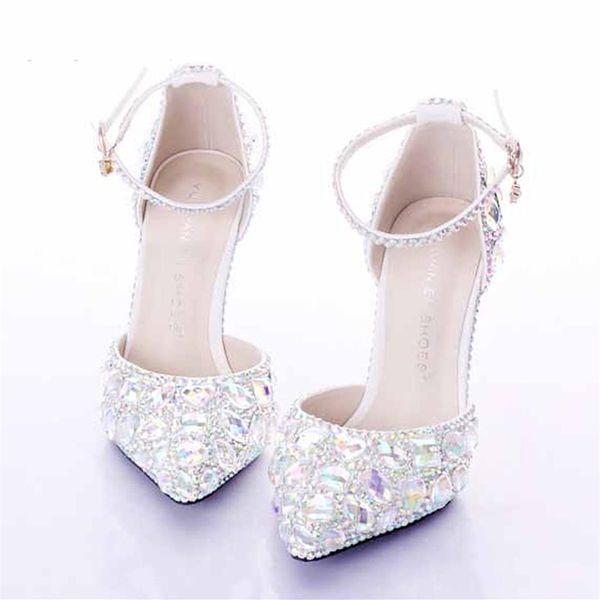 Scarpe da sposa tacco medio con strass argento Sapatos Femininos Scarpe da ballo per donna Scarpe da ballo di cristallo per San Valentino Scarpe da damigella d'onore258w