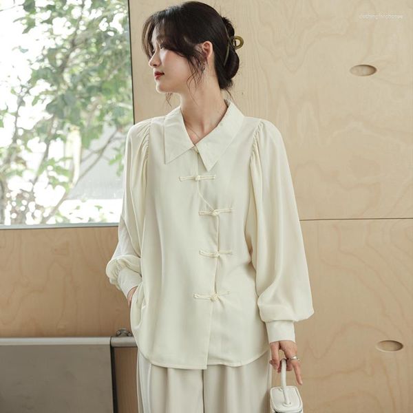 Женские блузки шифоновые рубашки лето 2023 китайский стиль свободные длинные рукава лучшие дамы винтажная одежда Ycmyunyan