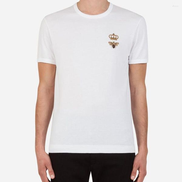 Camisetas masculinas T-shirt de algodão com bordado de abelha e coroa manga curta PP|420261523