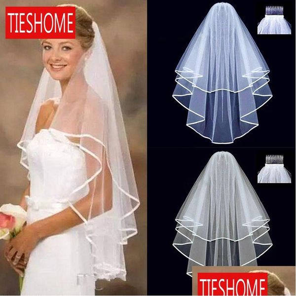 Veli da sposa Semplice corto Tle Due strati con pettine Bianco avorio Velo Sposa Accessori matrimonio Drop Delivery Party Events Dh07T