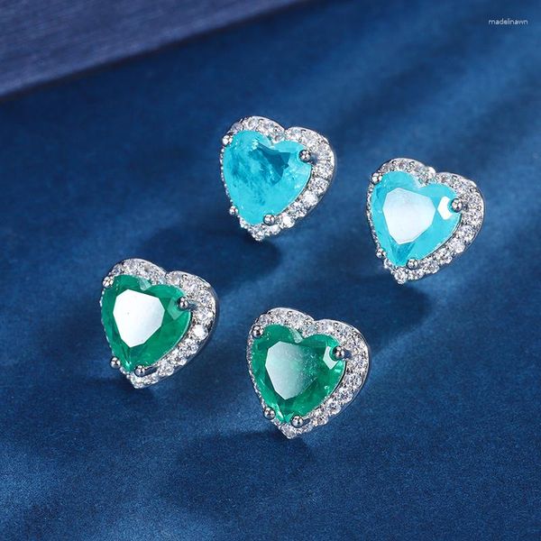 Ohrstecker EYIKA Großhandel Mode Luxus Zirkon Herz Für Frauen Schmuck Urlaub Geschenk Grün Blau Paraiba Fusion Stein Ohrring