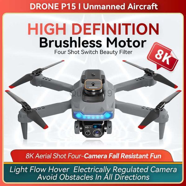 Drone 8K P15 Veículo Aéreo Não Tripulado Retorno Automático HD Fotografia Aérea Câmera Dupla Controle Remoto Aeronave Brinquedo Presente HKD230808