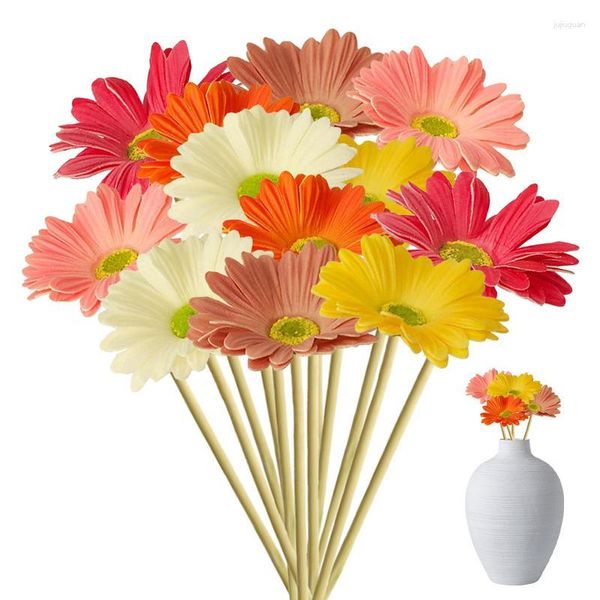 Dekoratif çiçekler yapay gerbera 12pcs yaratıcı sahte papatya ev dekoru yeniden kullanılabilir düğün buket çiçek el sanatları