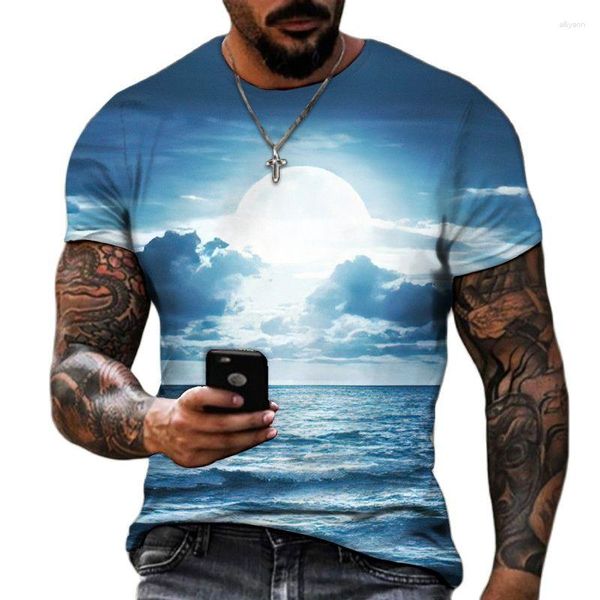 Camisetas masculinas Beauty Scenry Shirt For Men 3D Landscape Print Manga Curta Top Moda Casual T-shirts Oversized Roupas Confortáveis